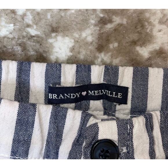 BRANDY MELVILLE Italy Womens Navy White Wide Striped Tapered Leg Pants SZ 4 - Picture 4 of 9